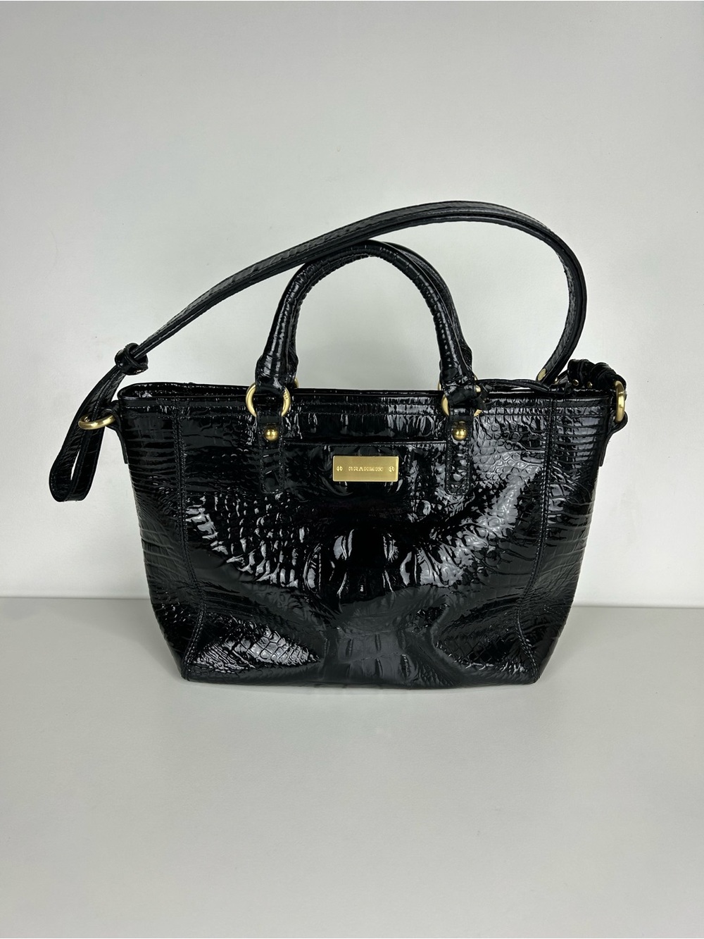 BRAHMIN SMALL CROSSBODY TOP HANDLE TOTE GLOSSY MELBOURNE BLACK